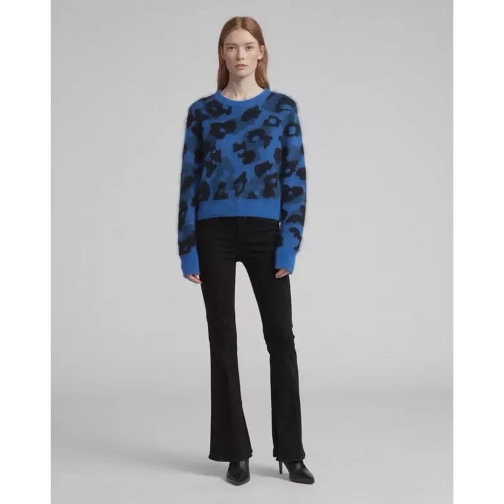 Rag & Bone Leopard Print Mohair Alpaca Sweater Blue Black XS